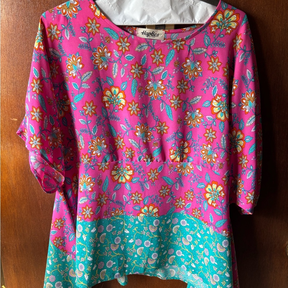 Haptics Pink and Blue Floral Women's Blouse